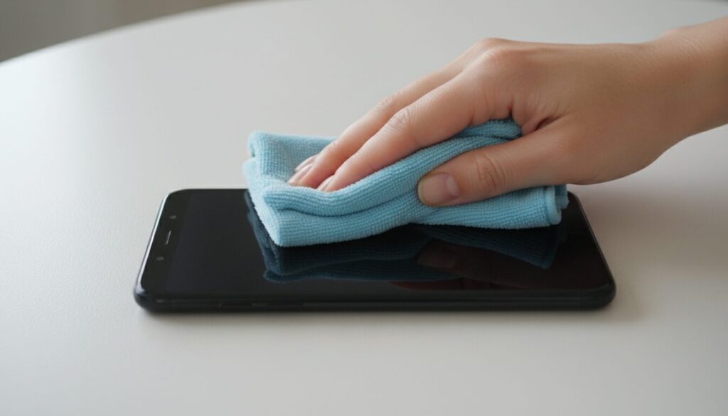 découvrez comment nettoyer efficacement l'écran de votre smartphone en utilisant un chiffon adapté pour éviter les rayures et les traces.